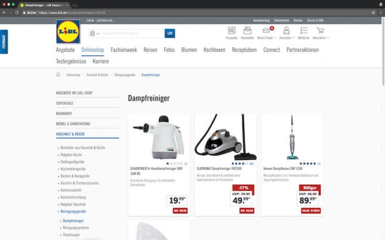 Dampfreiniger bei Lidl kaufen (Screenshot 07.09.0218)